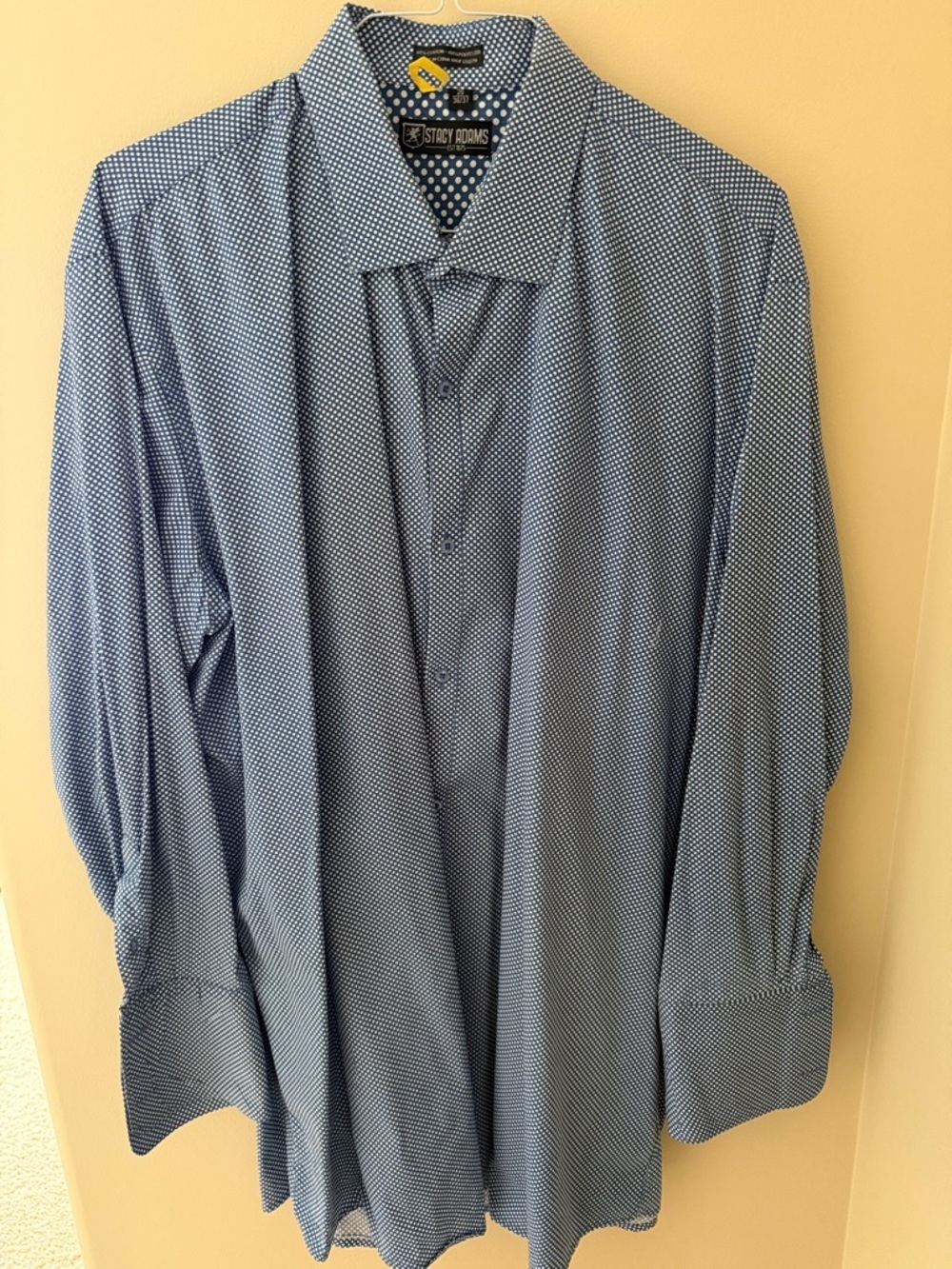 20 36/37 Stacy Adams Blue Micro-Pattern Long Sleeve Dress Shirt
